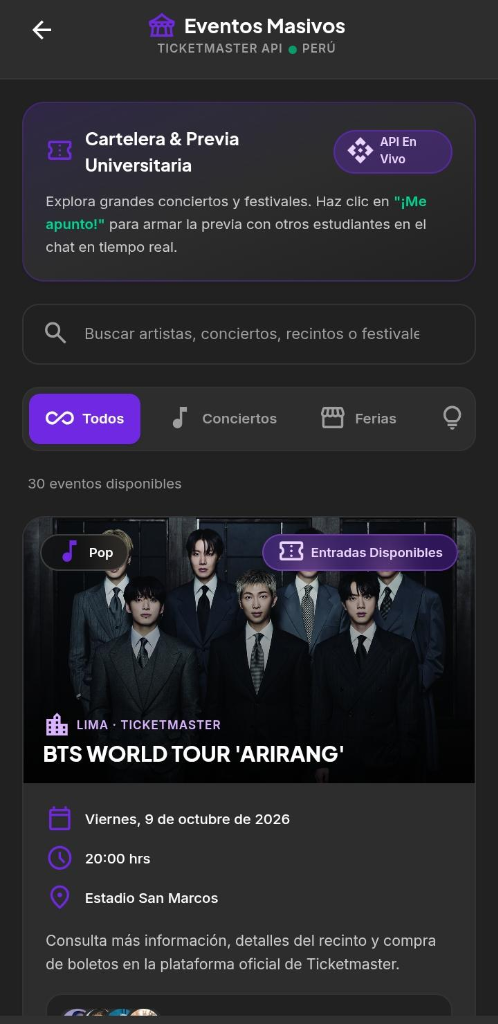 Cartelera y Eventos Masivos - Ticketmaster API Perú